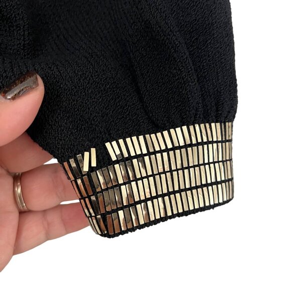 St John Black Gold Studded Santana Knit Open Cardigan Skirt Set Size 6 - Picture 6 of 15